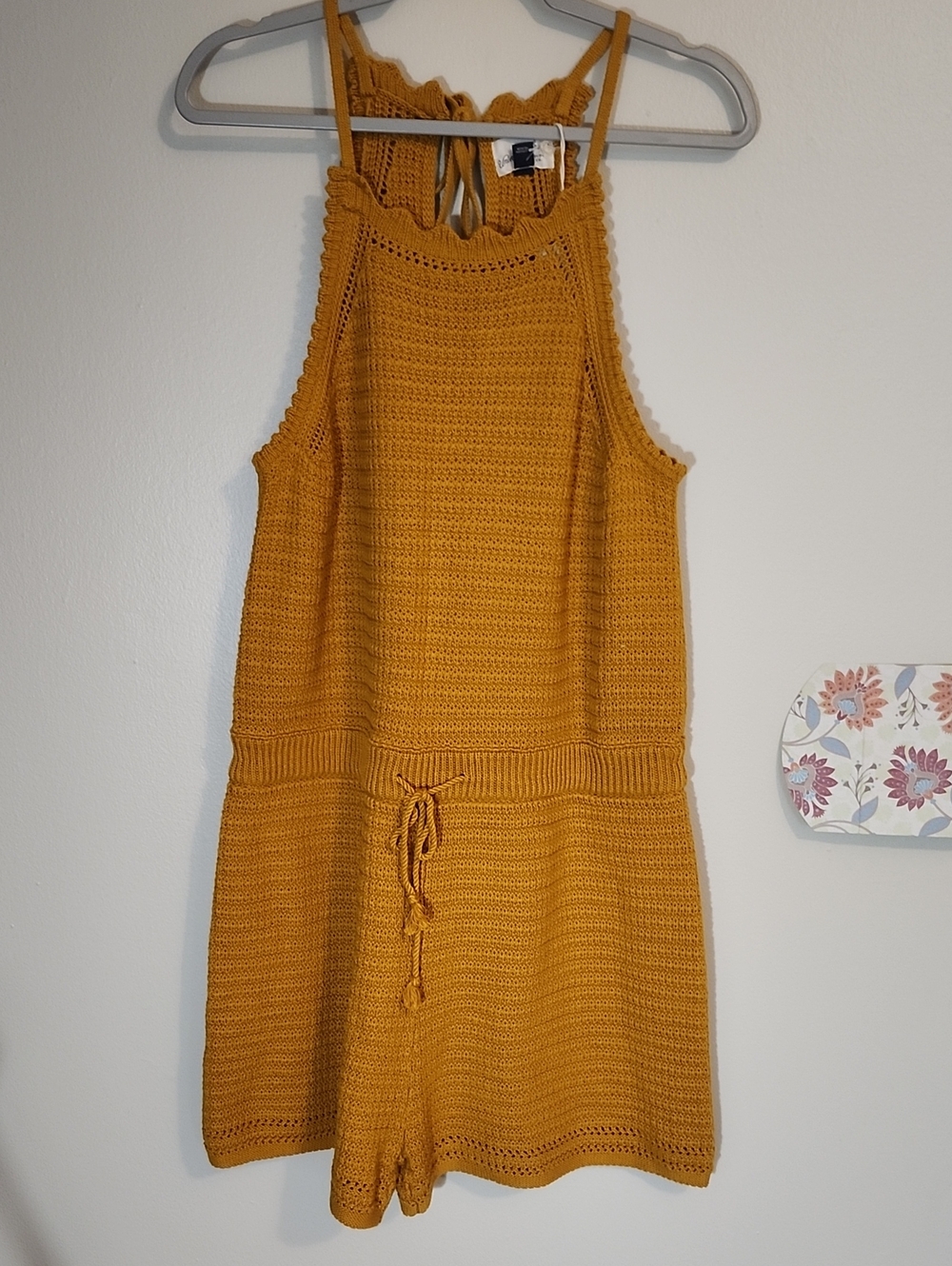 NWT/Universal Threads Mustard Crochet Halter Romper Dress/Size XL